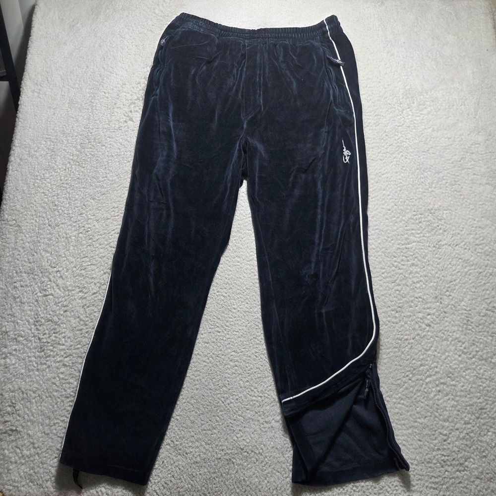 Y2K FUBU Track Pants Mens XL Blue Velour Side Stripe Ankle Zip Hip Hop Street